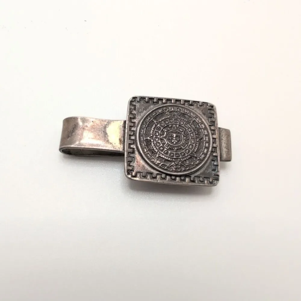 Hecho En Mexico Eagle 1 Sterling Silver 925 Aztec Mayan Sun Calendar Tie Clip